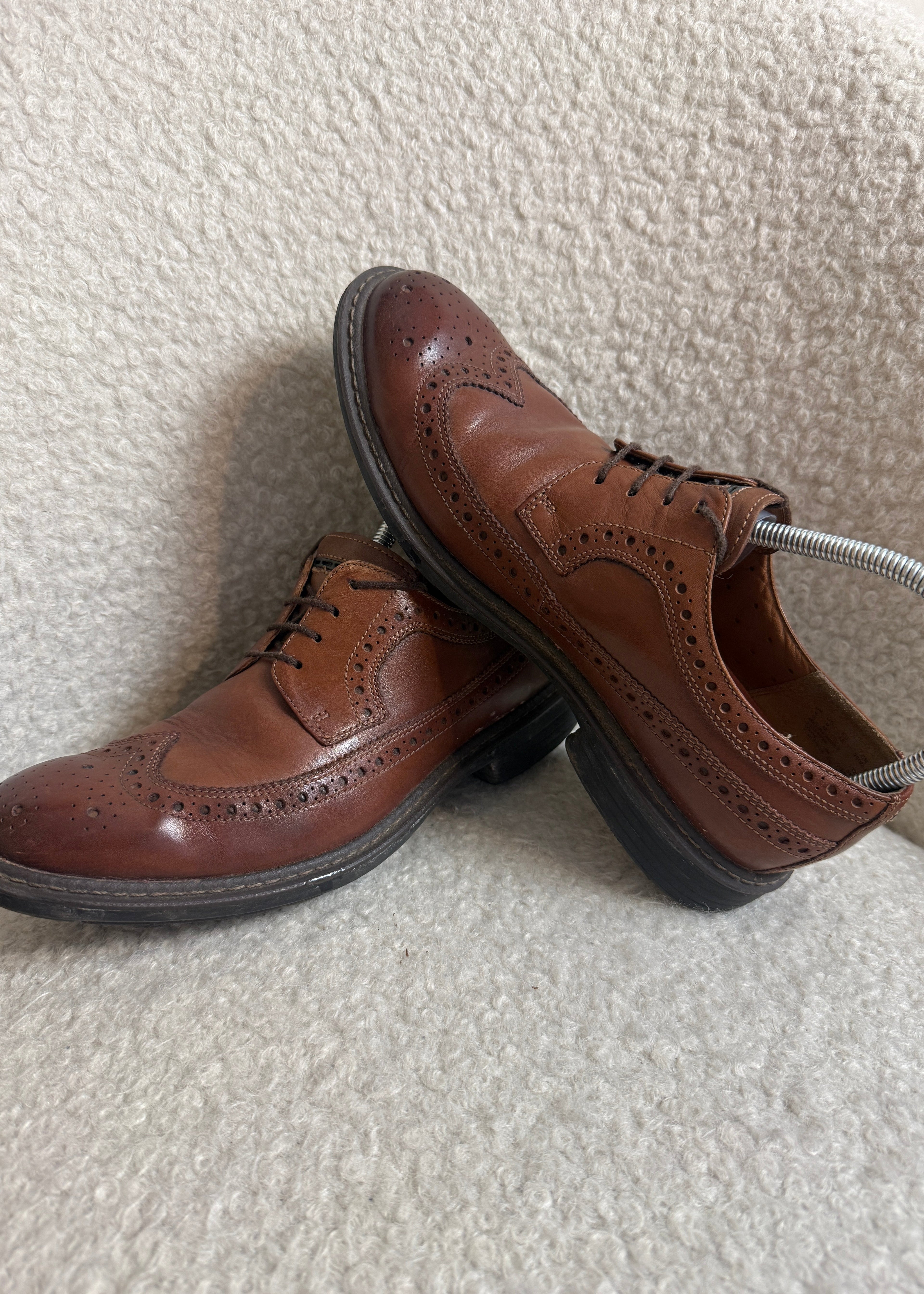 Clarks Unstructured Leather Brogue Shoes UK8 Brown Wingtip Smart Lace Up