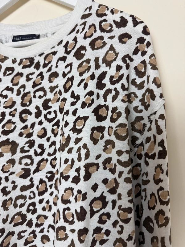M&S Leopard Print Sweatshirt Brown Black White Cotton Long Sleeve UK14
