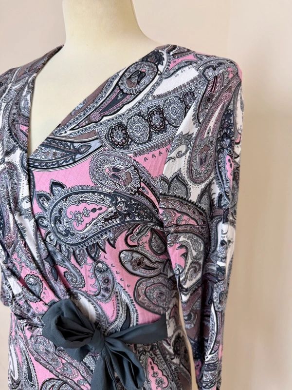 Soon Pink Paisley Wrap Style Stretch Midi Dress UK 12