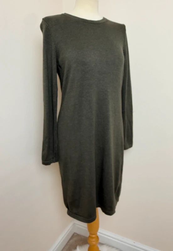 EDC Jumper Dress Olive Green Knit Knee Length Crew Neck Long Sleeve Large
