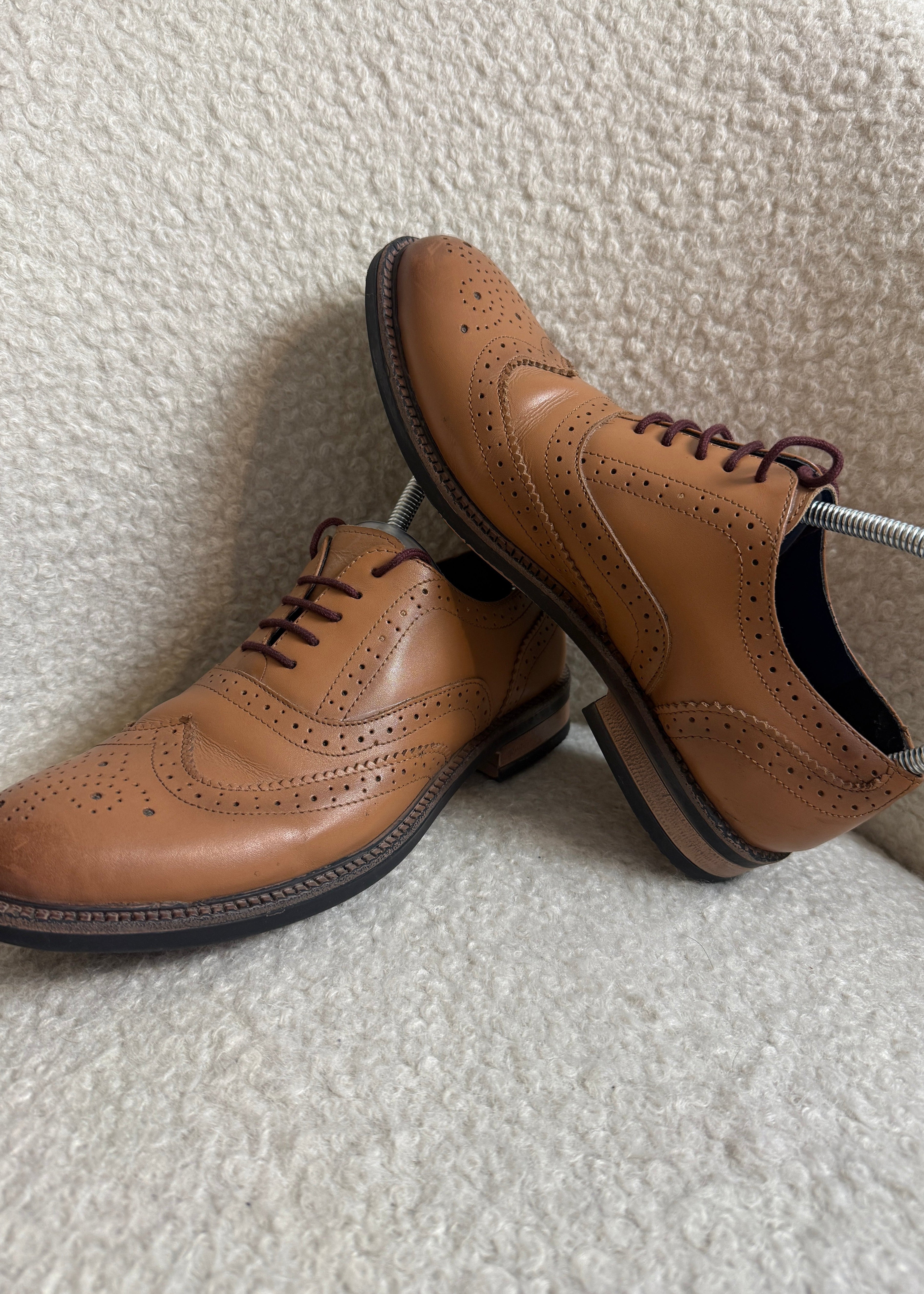Redfoot Leather Brogue Shoes UK7 Tan Brown Wingtip Lace Up Smart Formal