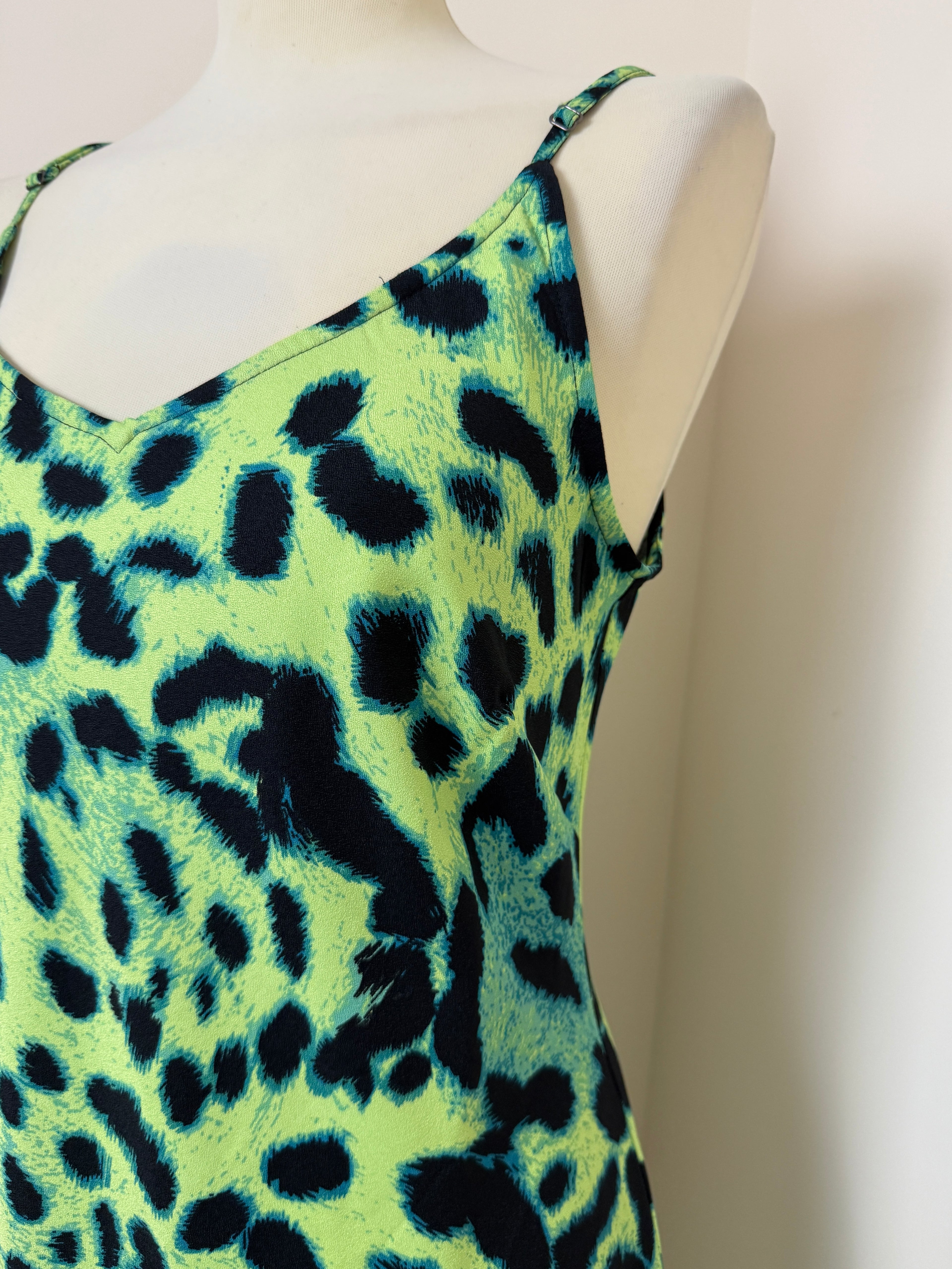 Dancing Leopard Sienna Midaxi Slip Dress UK 12 Lime Leopard