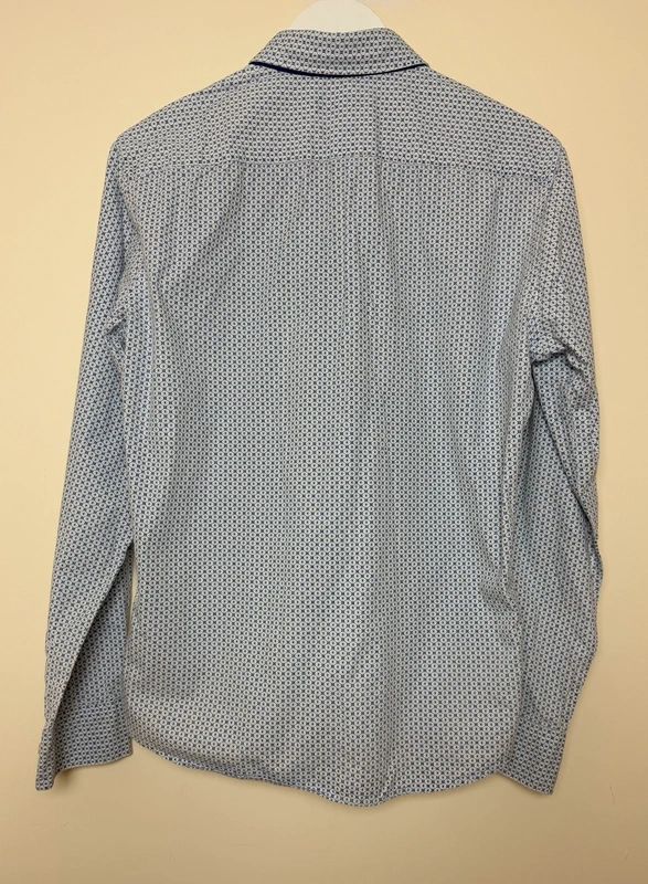 Next Slim Fit Shirt Medium White Blue Pattern Double Collar Long Sleeve