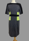 Roman Grey Black Lime Green Panel Dress - Size 14
