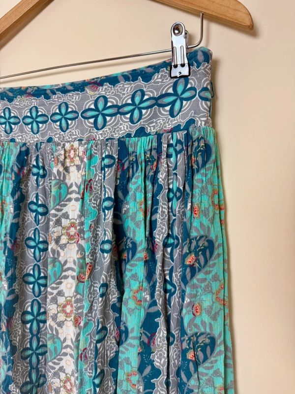 White Stuff Boho Maxi Skirt Turquoise Paisley Elastic Waist UK 12