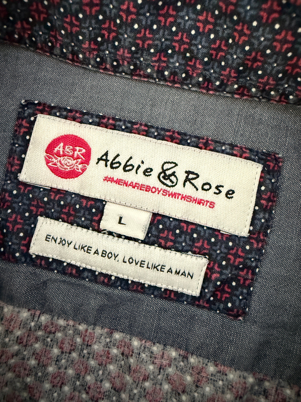 Abbie & Rose Navy Red Geometric Print Shirt Mens Large