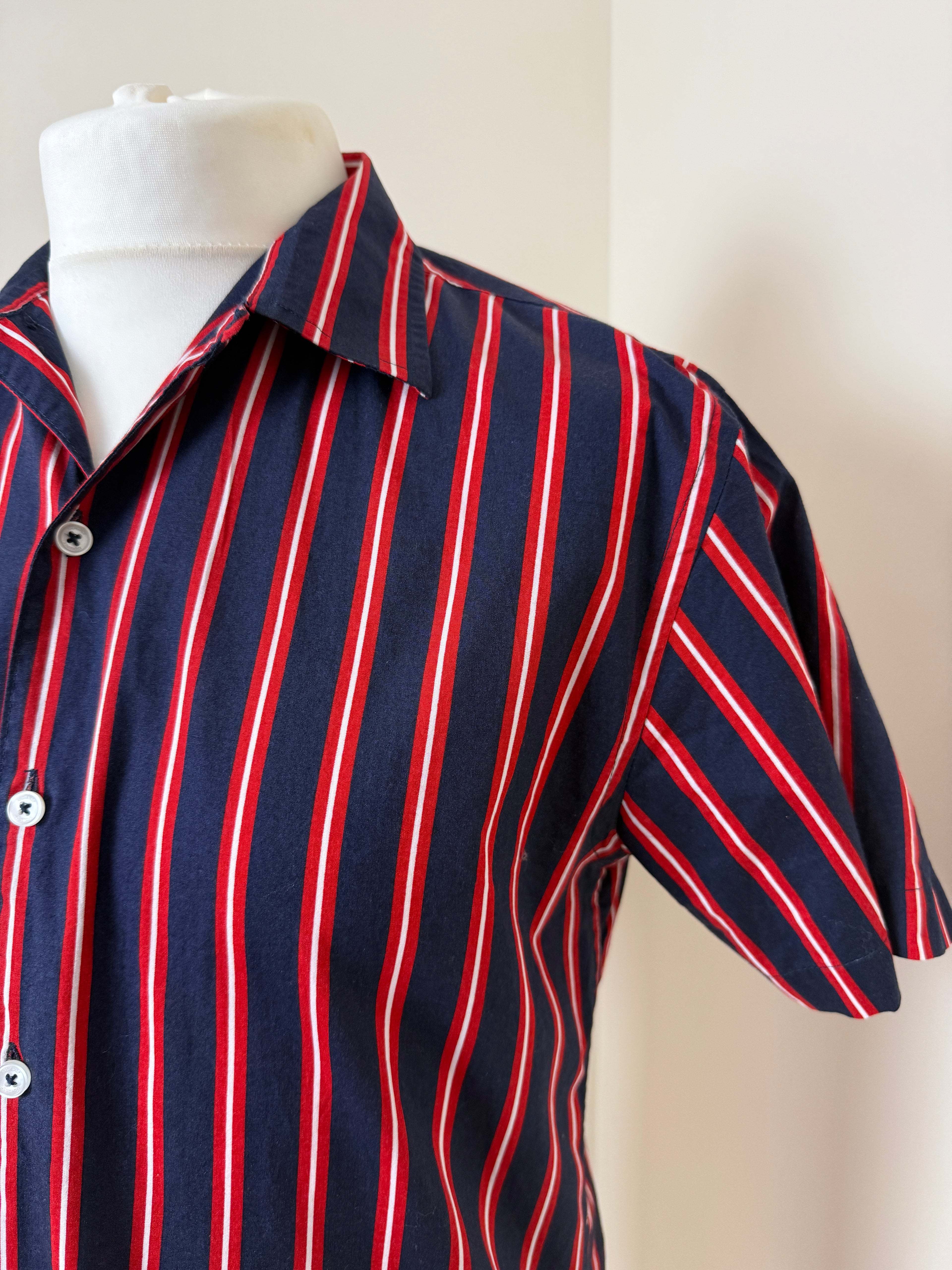 Kronstadt Casual Navy Red Striped Cotton Shirt Mens Large