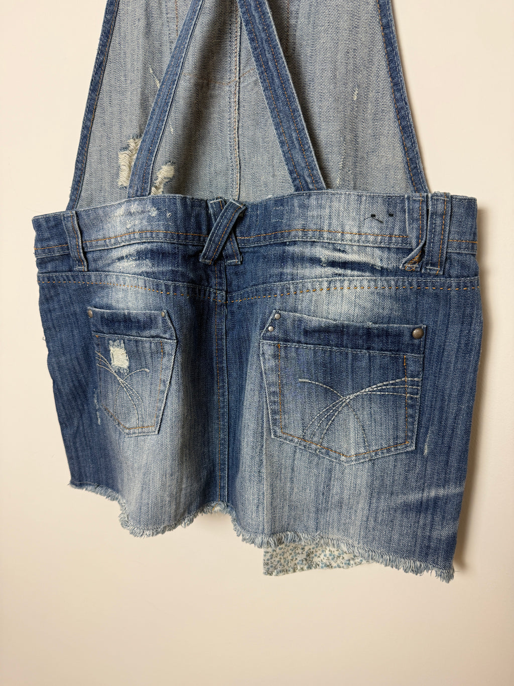 Yes Jeans Dungaree Dress Denim Mini Distressed Y2K Overall UK14