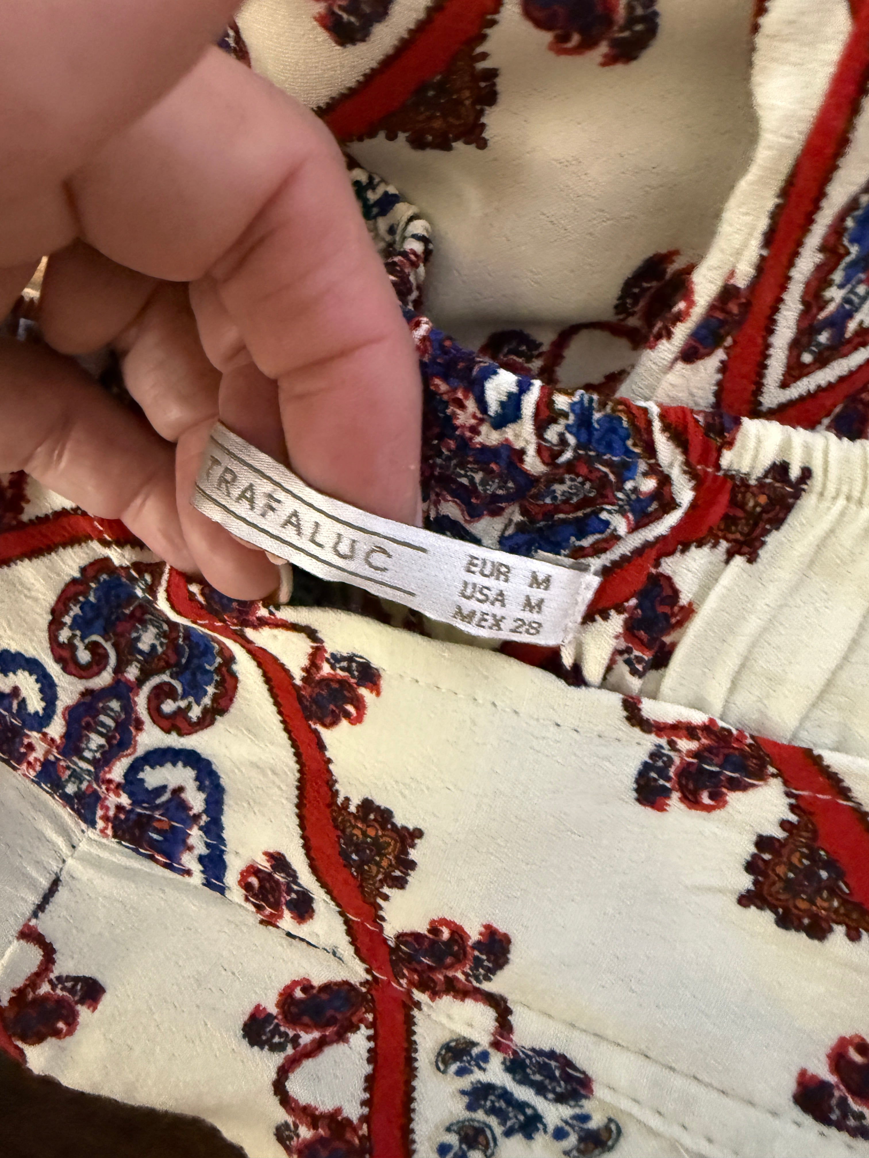 Zara Trafaluc Boho Paisley Wide Leg Trousers – Red Blue Print – Size M