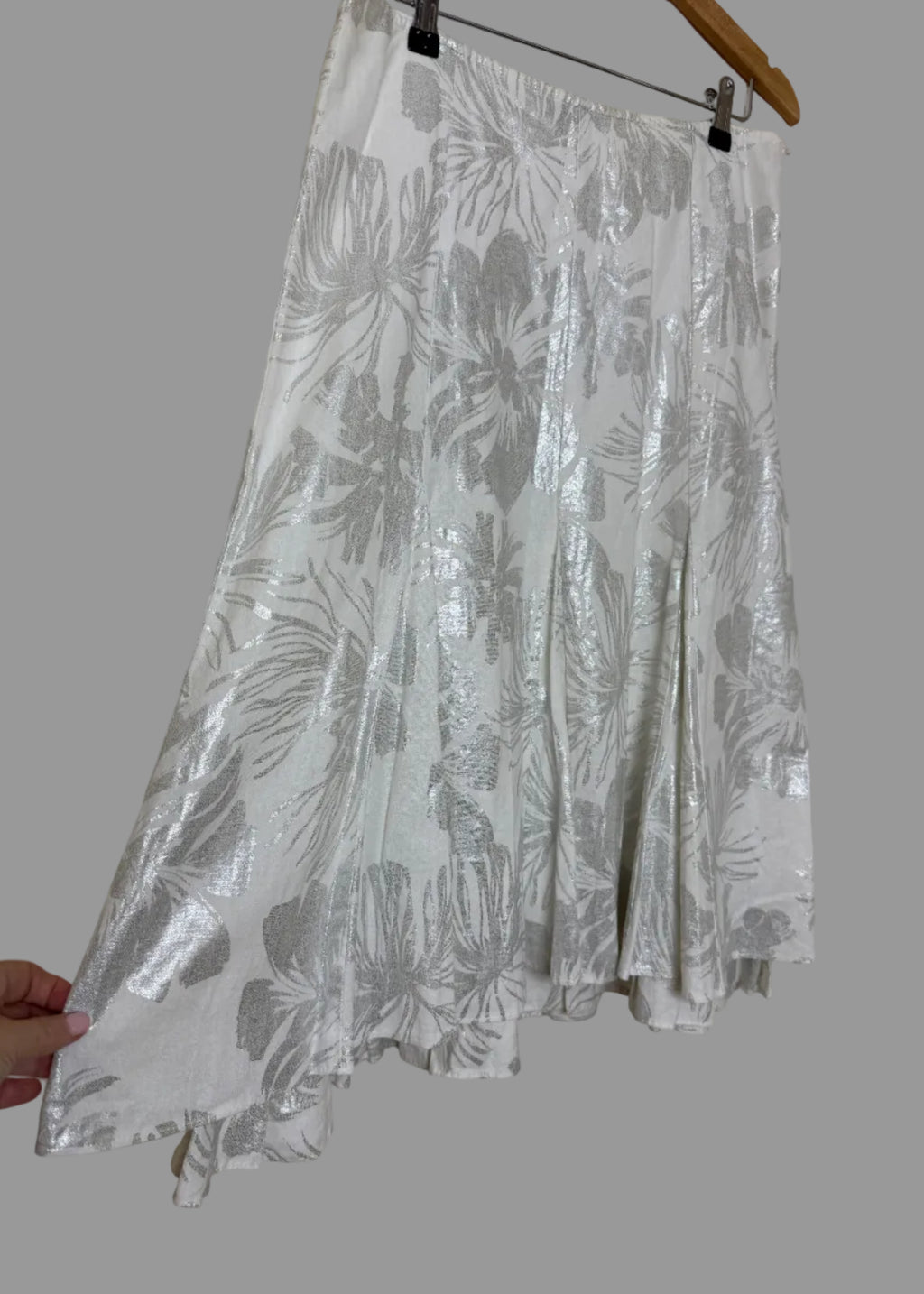Per Una Linen Blend Tiered Silver White Full & Flared Occasion Skirt - UK12