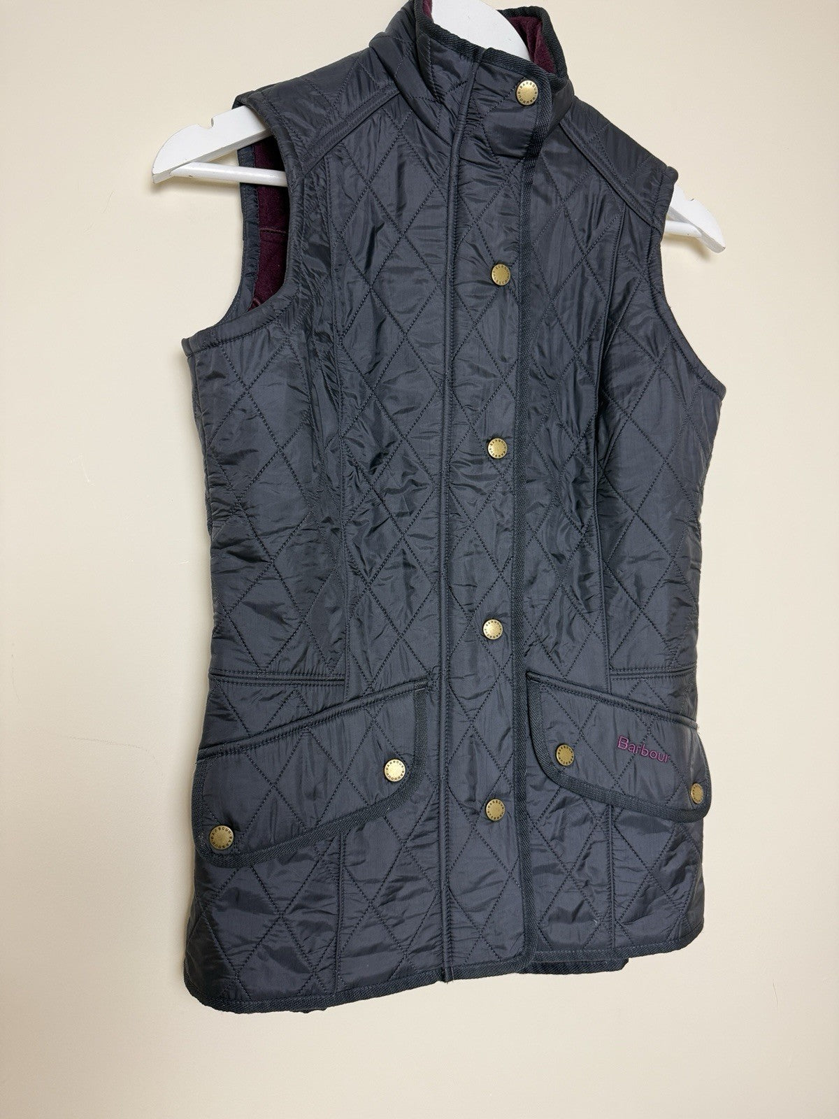 Barbour Black Cavalry Gilet Burgundy Fleece Lined - UK8
