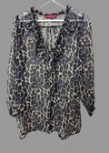 Uttam London Purple Grey Leopard Print Sheer Tie Neck Blouse Small