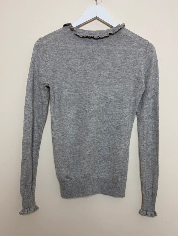 Warehouse Grey Ribbed Ruffle Neck Jumper - UK6