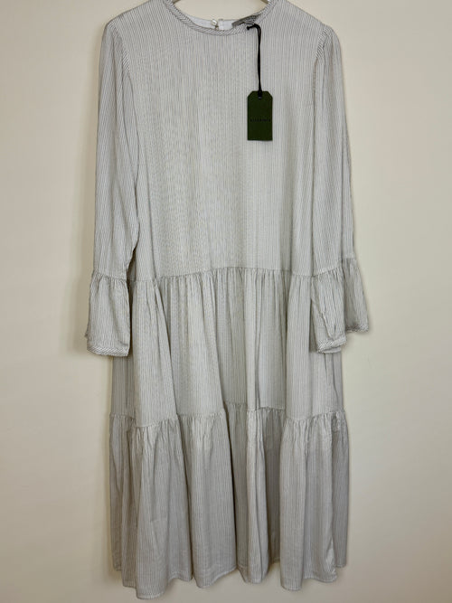 AllSaints Lori Stripe Midi Dress Chalk White Silk Blend UK 14 BNWT