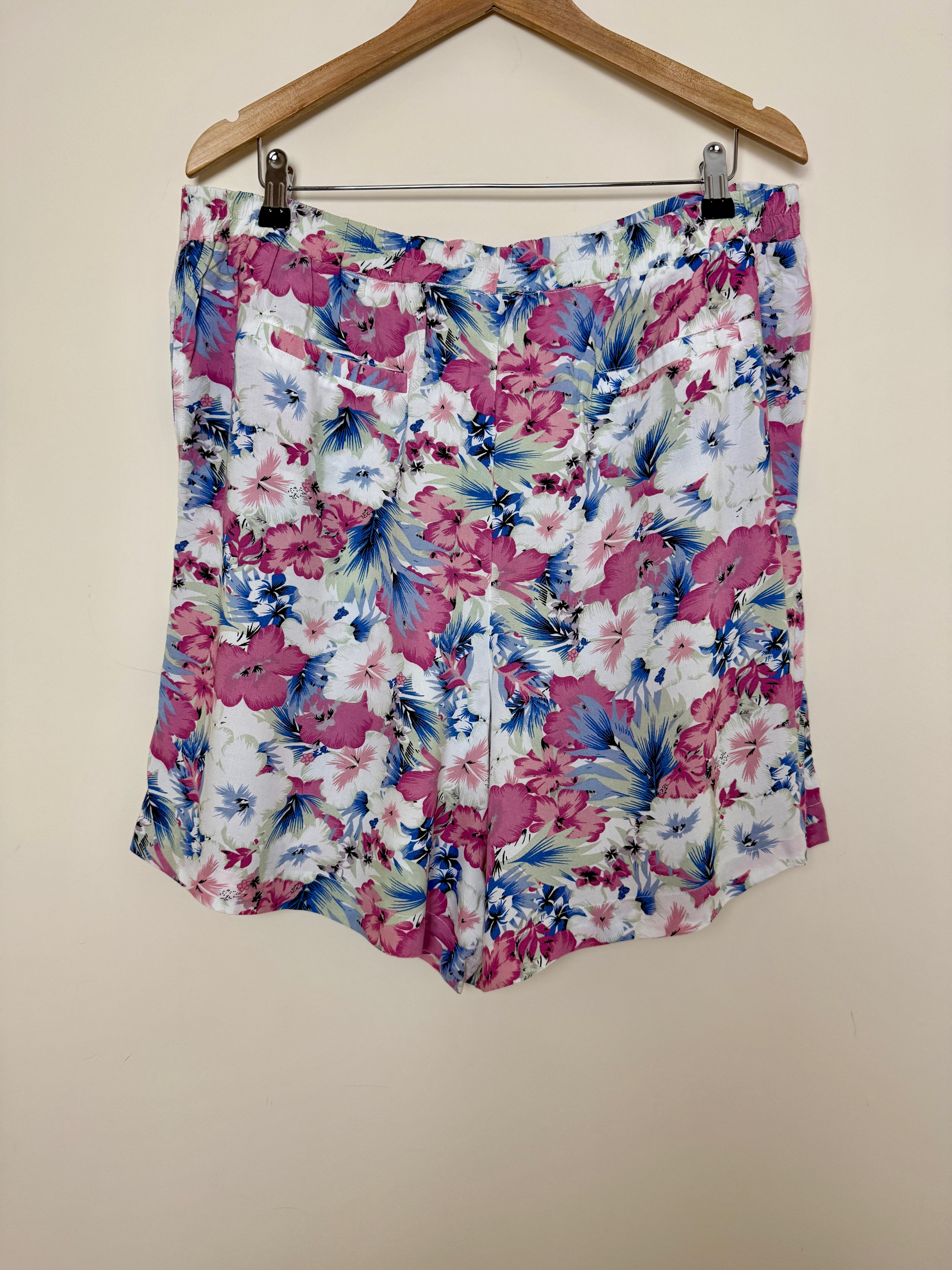M&Co Pink Blue Tropical Floral Viscose Shorts UK 16