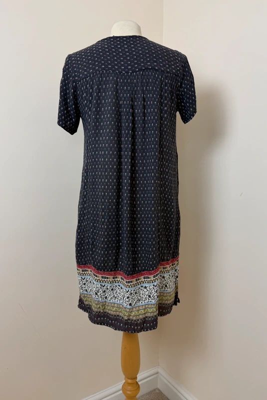 Fat Face Dark Purple Patterned Shift Dress Boho Lace Up Pockets UK6