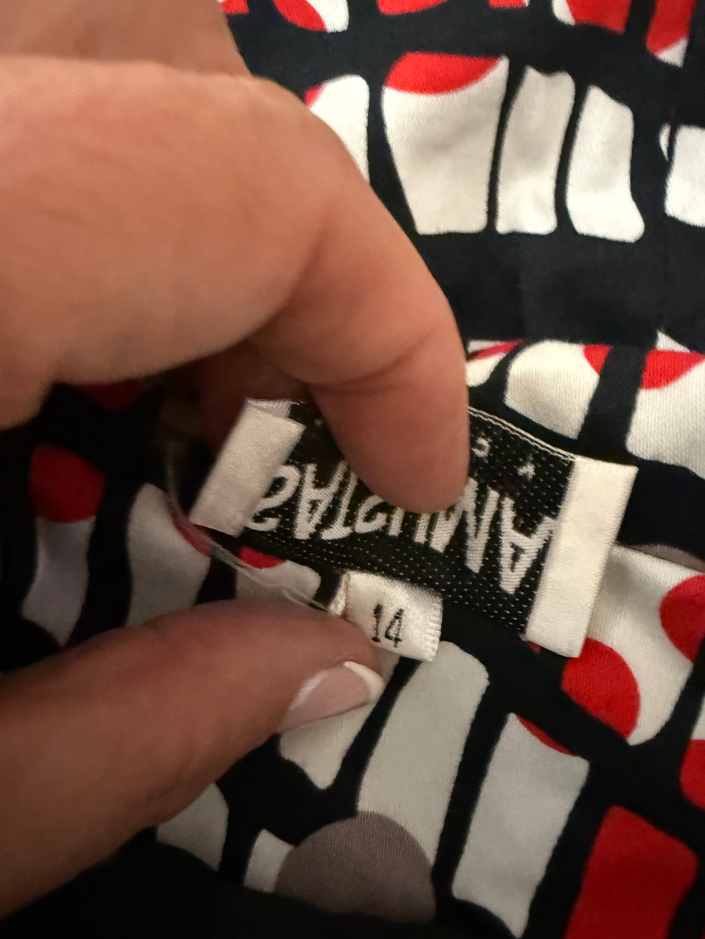 Satsuma London Jacket Red Black White Abstract Geometric 3/4 Sleeve UK14