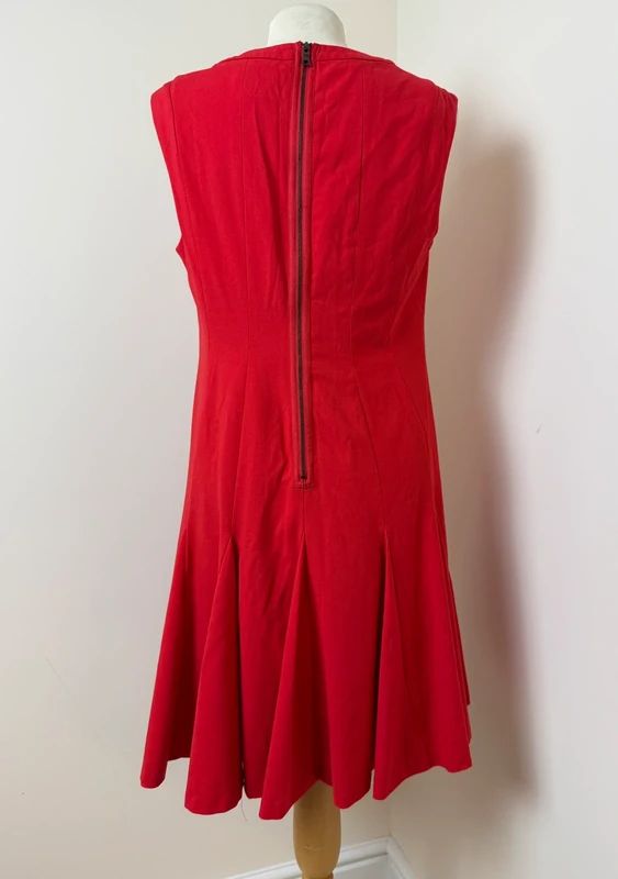Carmen Marc Valvo Red Sleeveless Fit Flare Pleated Dress UK14 US10