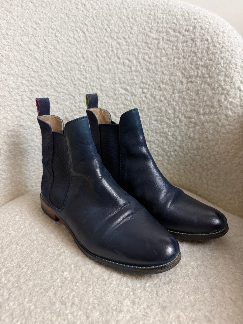 Joules Westbourne Chelsea Boots UK4 Navy Leather Ankle Elastic Panel