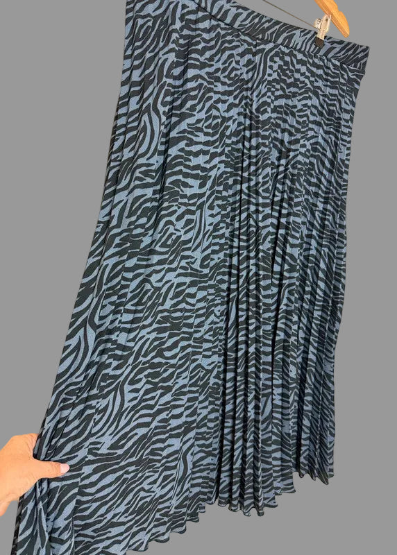 M&S Blue Black Zebra Print Pleated Midi Skirt - UK20