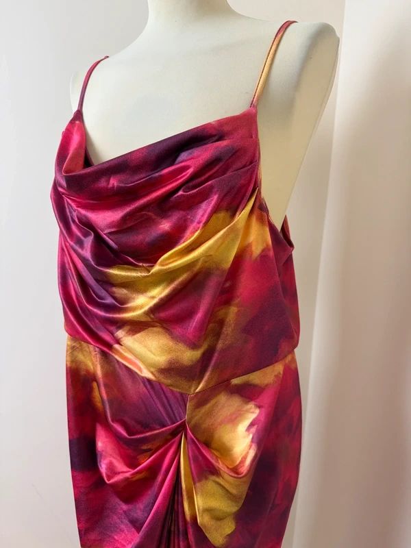 Shein Curve Abstract Ruched Midi Dress XXL Cowl Neck Split BNWT