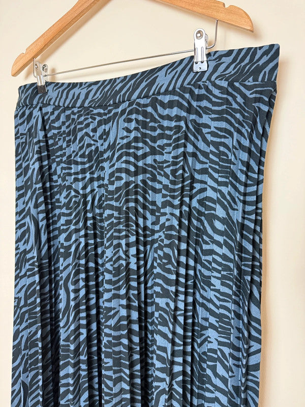 M&S Blue Black Zebra Print Pleated Midi Skirt - UK20