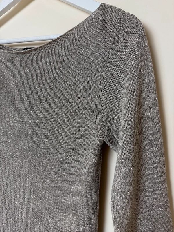 JOSEPH Silk Blend Ribbed Jumper Dress Metallic Bodycon Boat Neck UK Large
