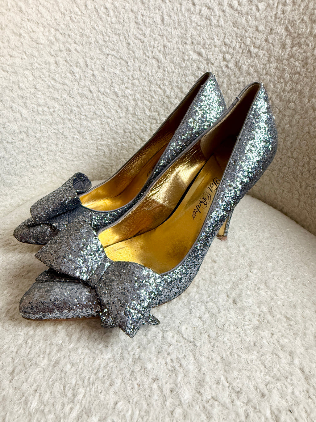 Ted Baker Keanah 2 Glitter Heels Silver Bow Pointed Toe UK8