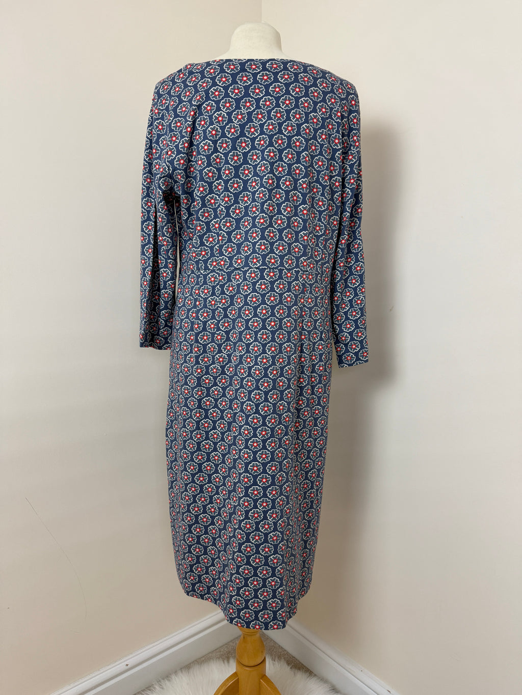Adini Blue Floral Print Cotton Midi Dress Long Sleeve UK18