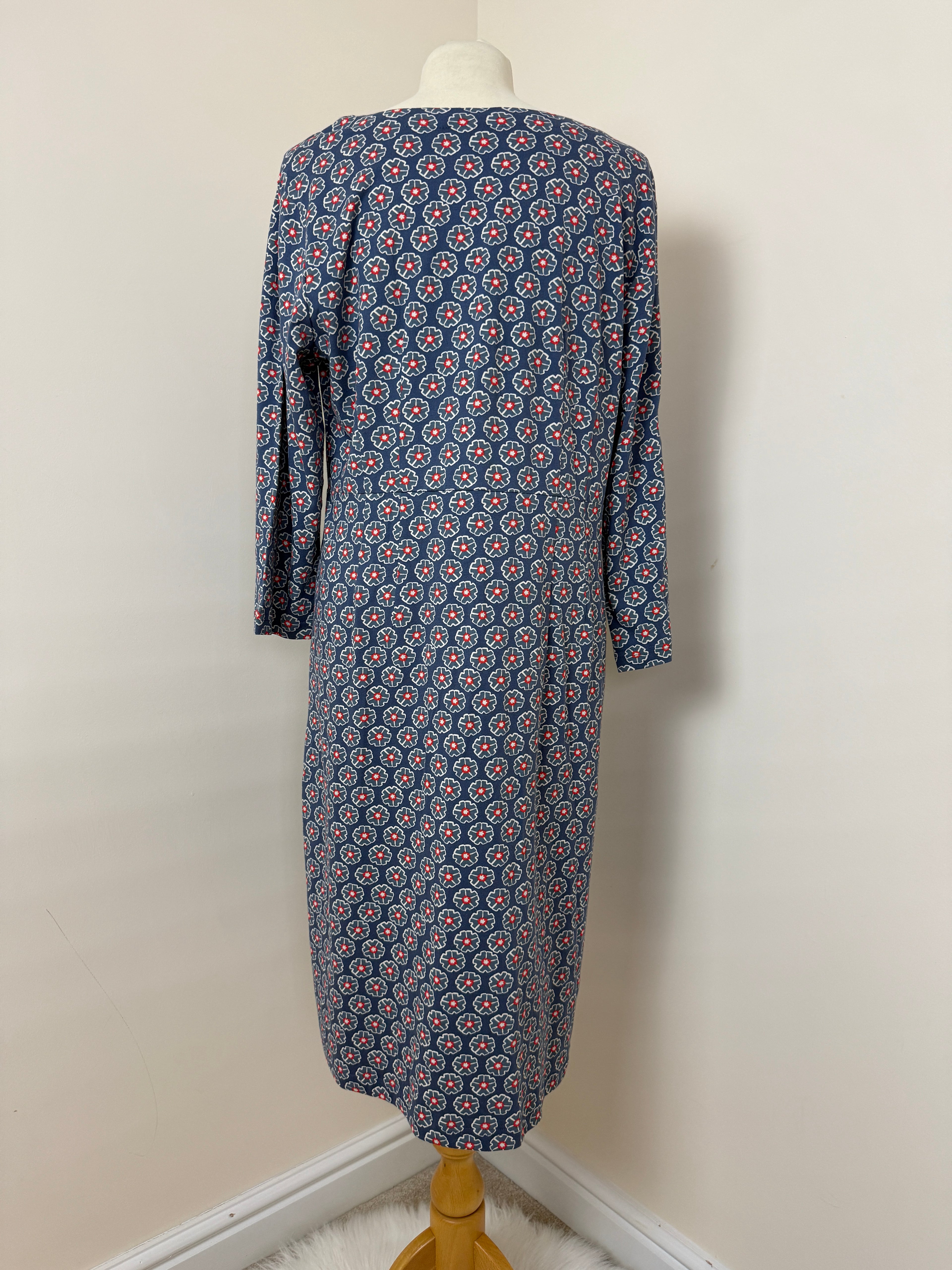 Adini Blue Floral Print Cotton Midi Dress Long Sleeve UK18
