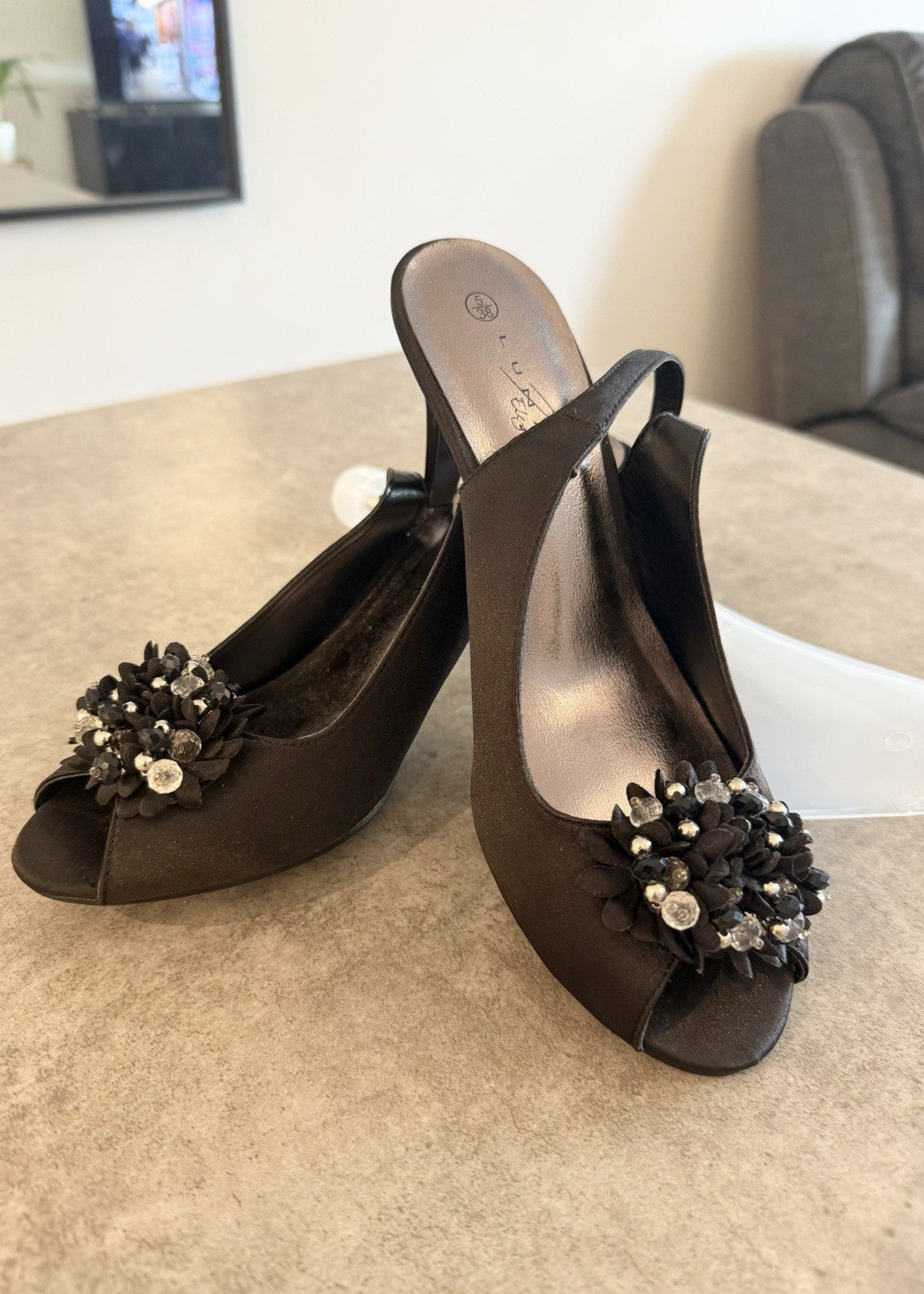 Lunar Elegance Satin New Slingback Heels - UK 5