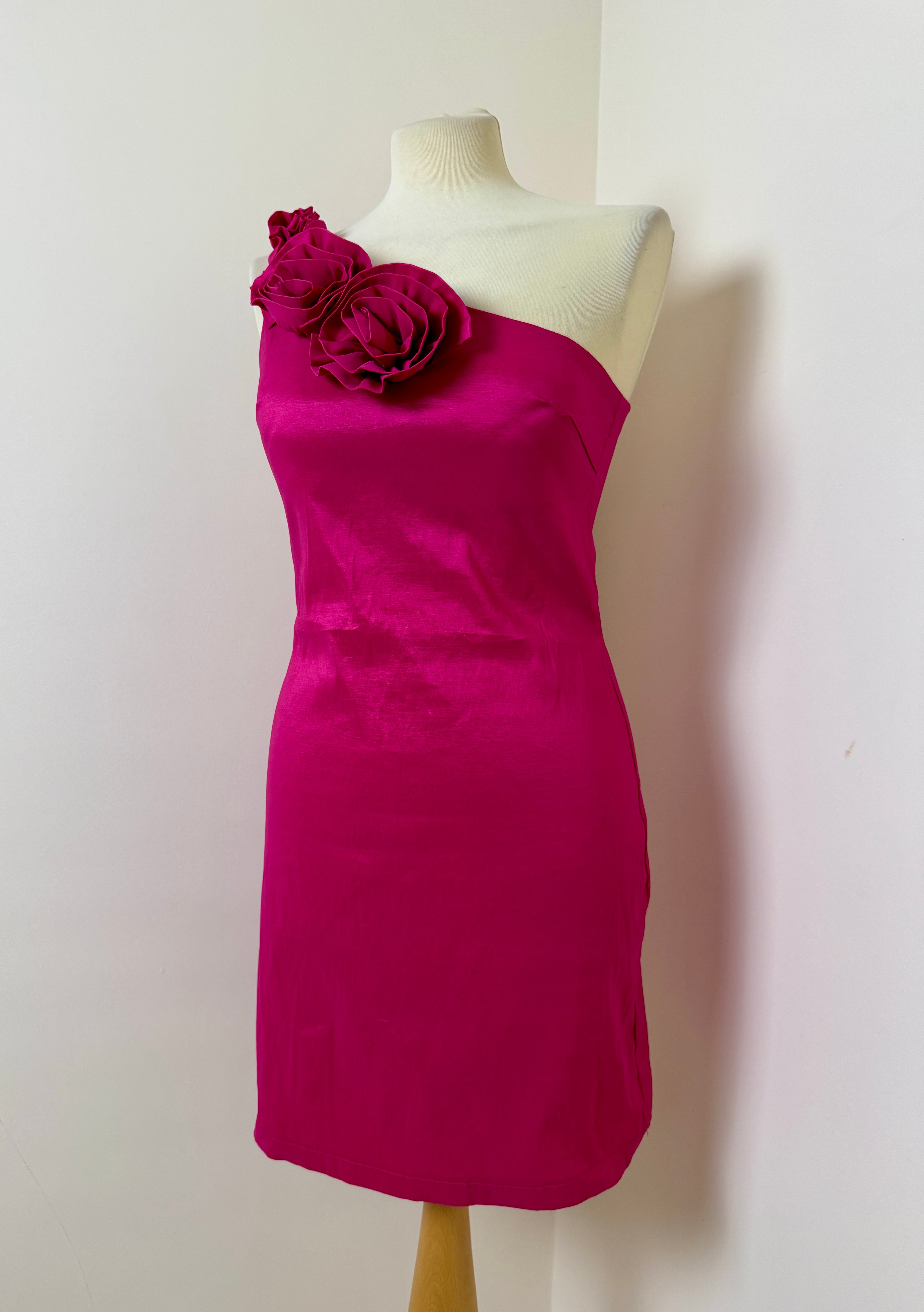 AX Paris Pink One Shoulder Rosette Bodycon Party Dress UK 14