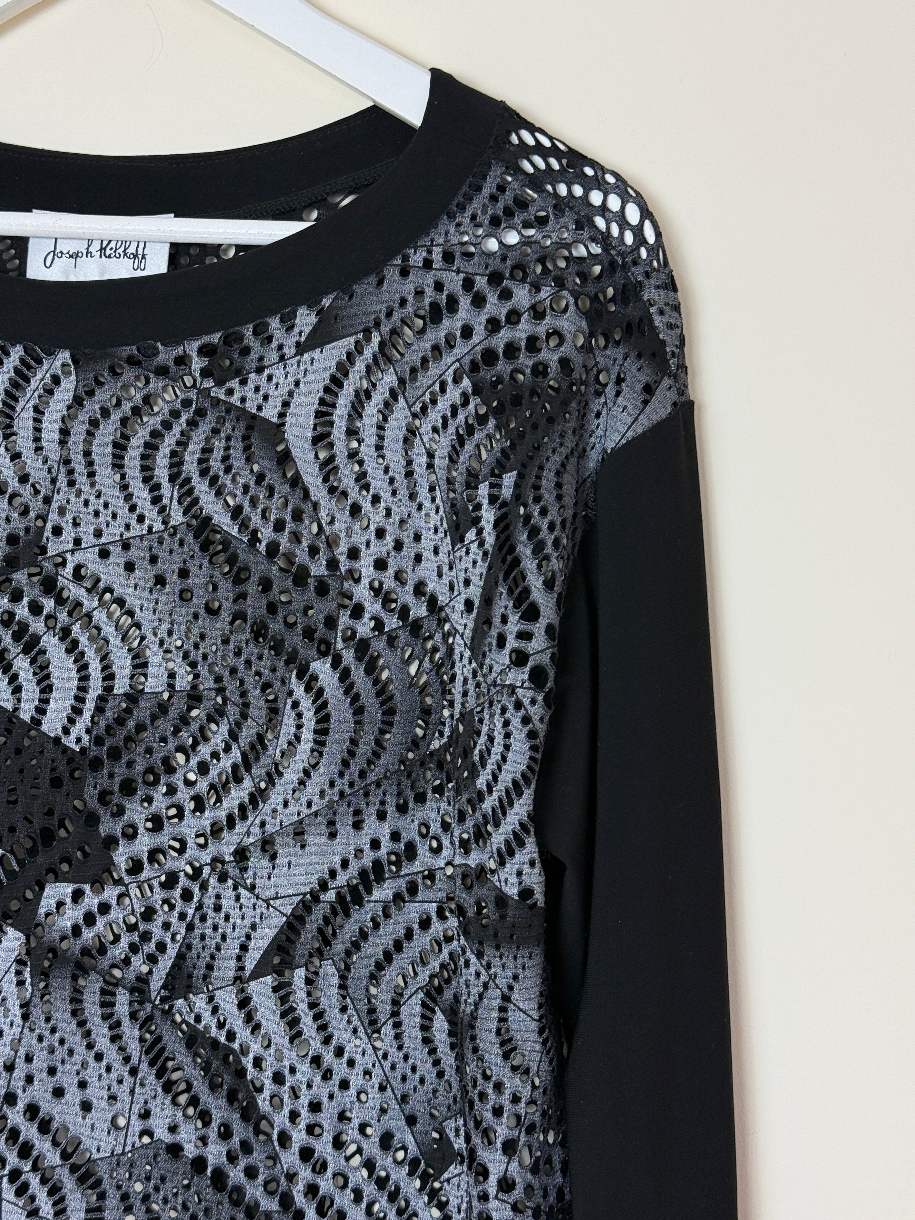 Joseph Ribkoff Black Grey Abstract Mesh Overlay Top UK14