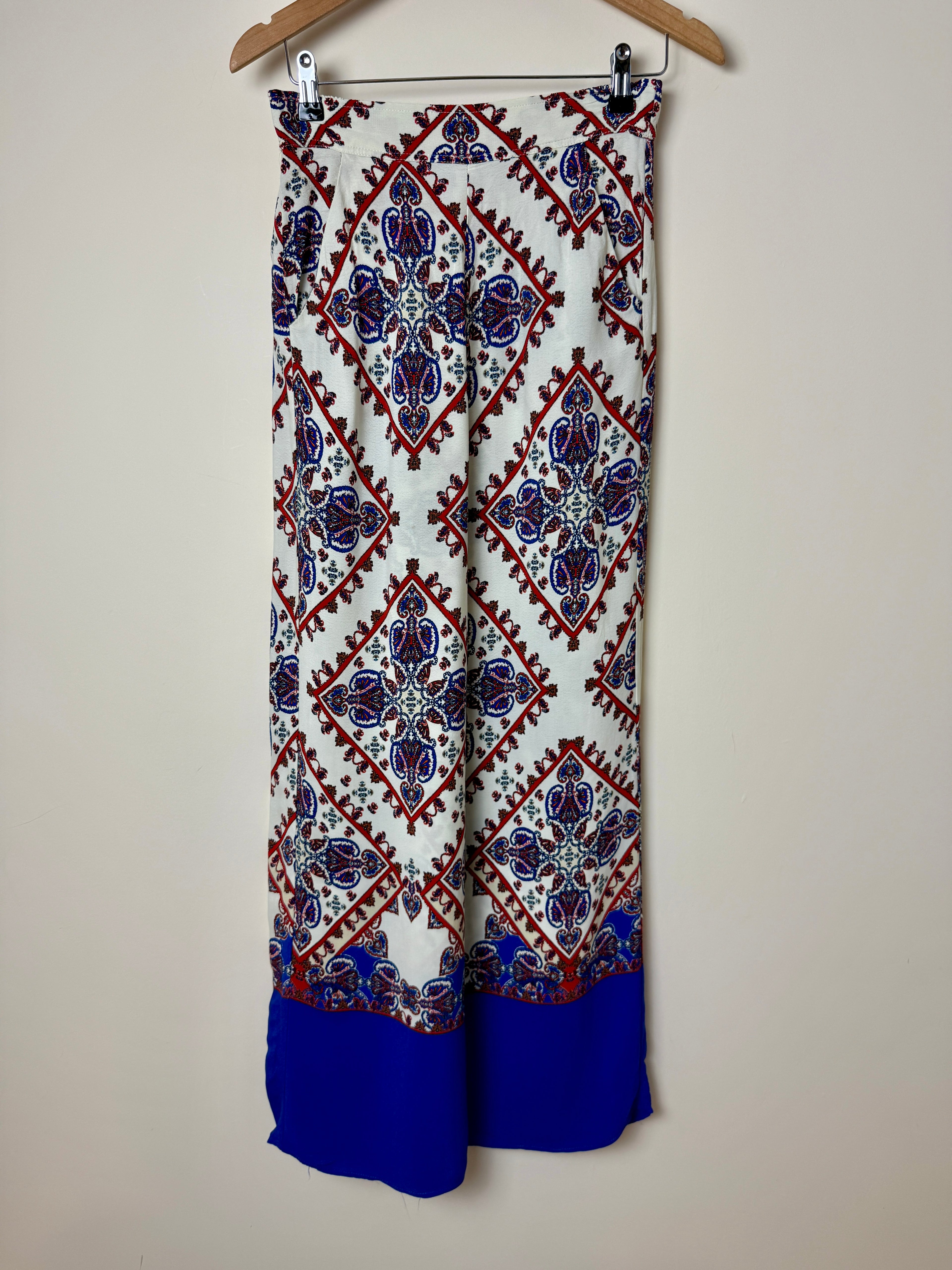 Zara Trafaluc Boho Paisley Wide Leg Trousers – Red Blue Print – Size M