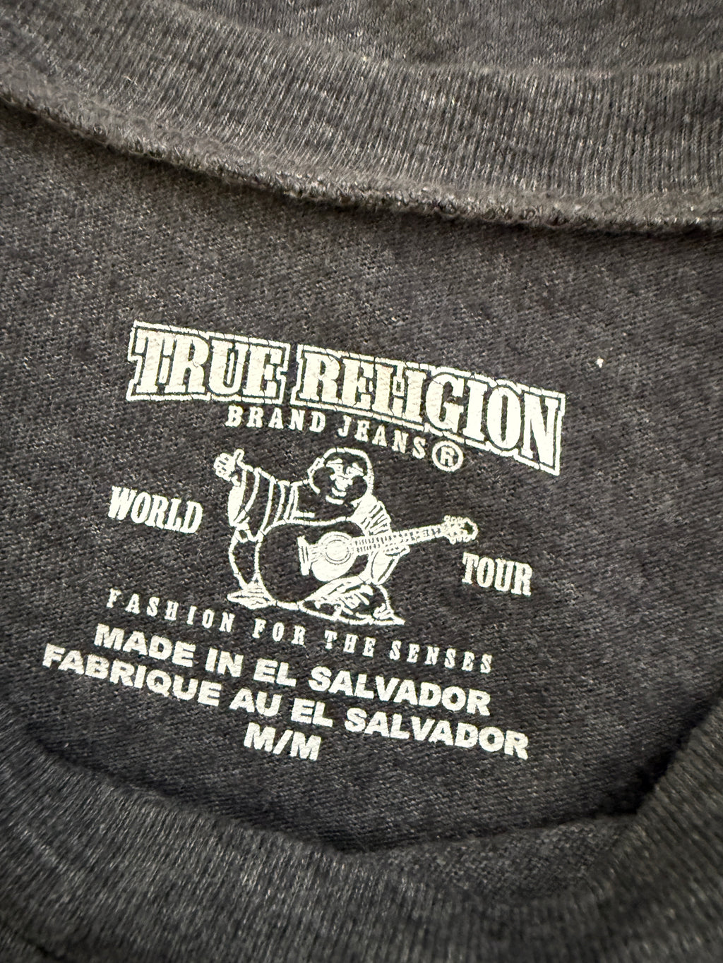 True Religion World Tour Graphic T Shirt Medium Charcoal Rhinestone