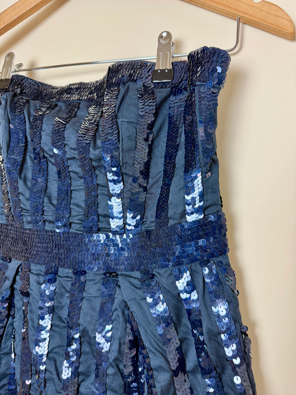 Y2K Navy Sequin Strapless Bodycon Mini Dress Party Glam
