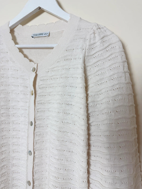 Gallery Ivory Textured Waffle Knit Cardigan - Small