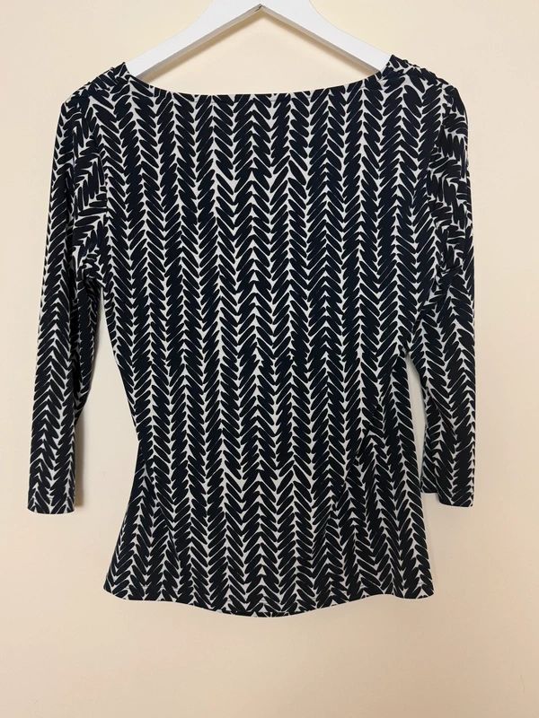 Jasper Conran Black White Abstract Print 3/4 Sleeve Top - UK12