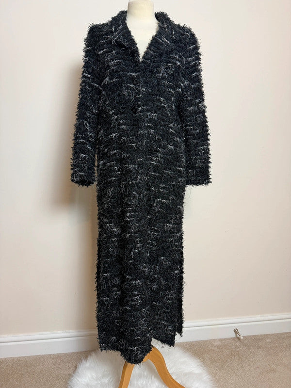 Just Elegance Black Shaggy Long Cardicoat - Size 14