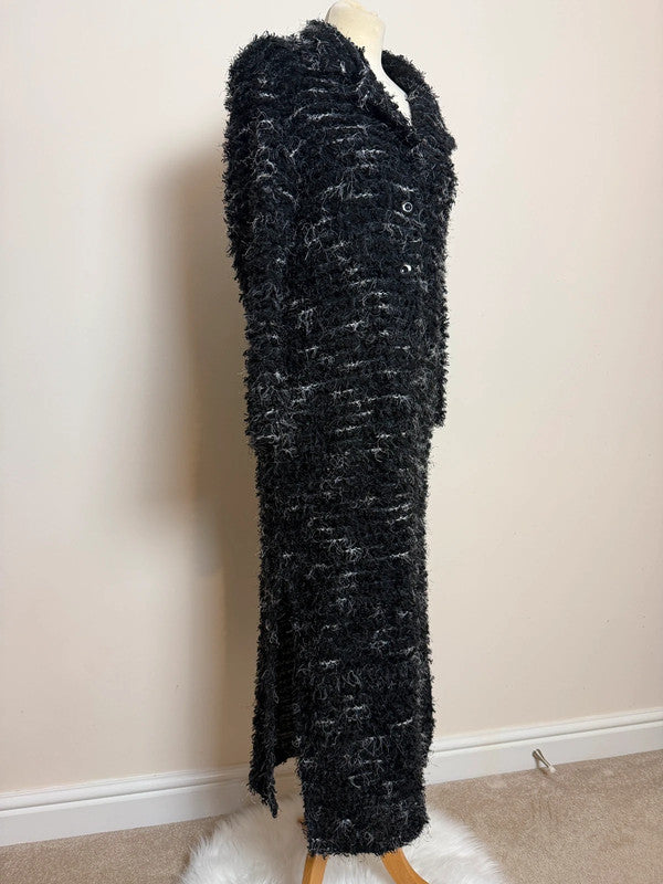 Just Elegance Black Shaggy Long Cardicoat - Size 14