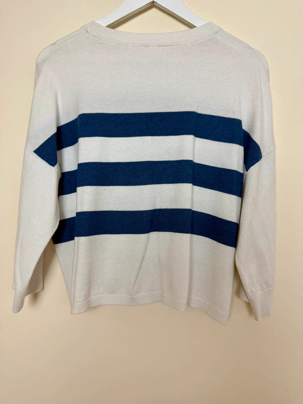 Object Ivory Navy Stripe Relaxed Fit Lightweight Knit - Large