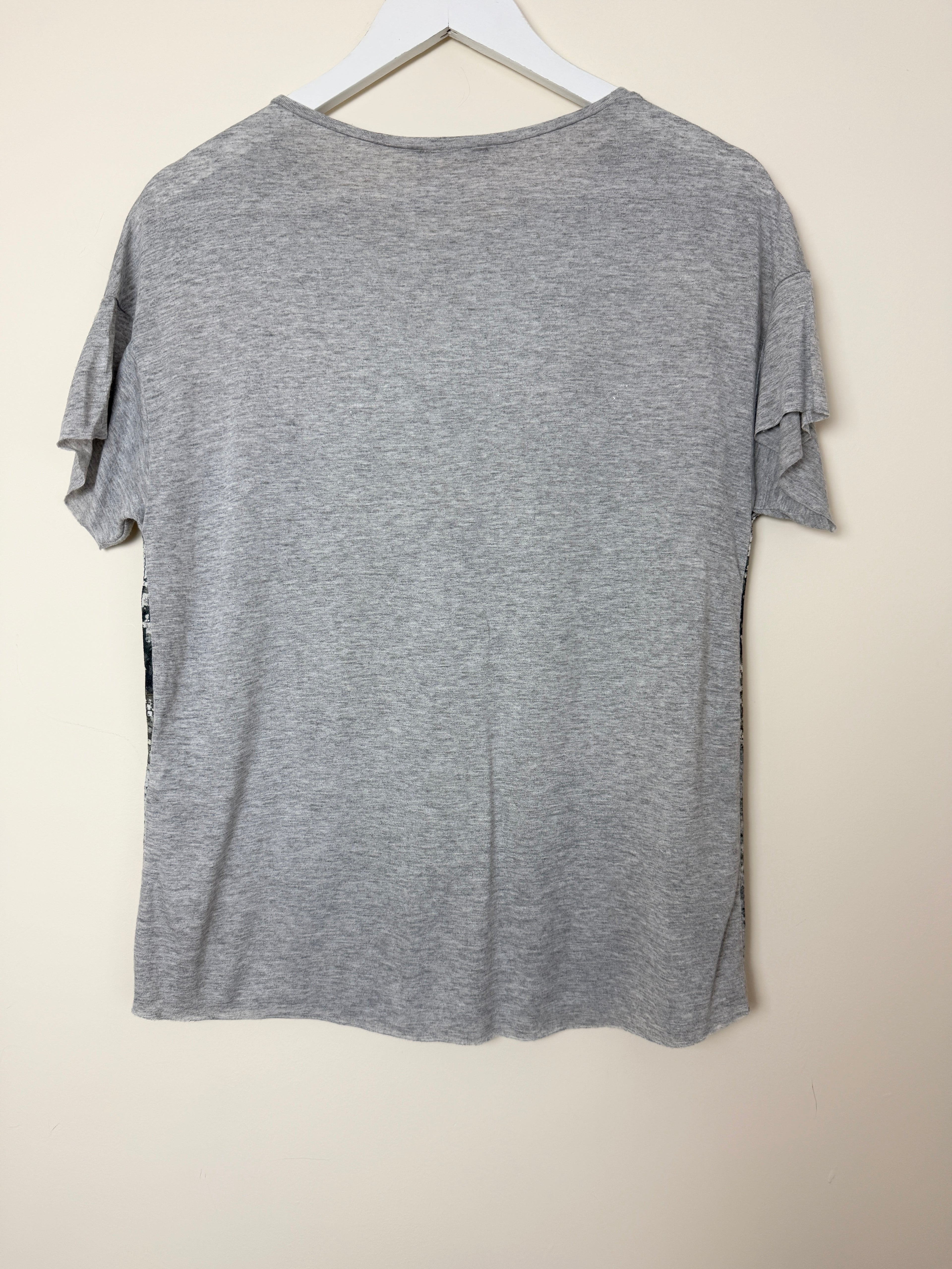 ZARA Grey Sequin Print Oversized T Shirt Medium
