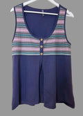 South Purple Stripe Knit Top Sleeveless Open Front Button Detail UK16