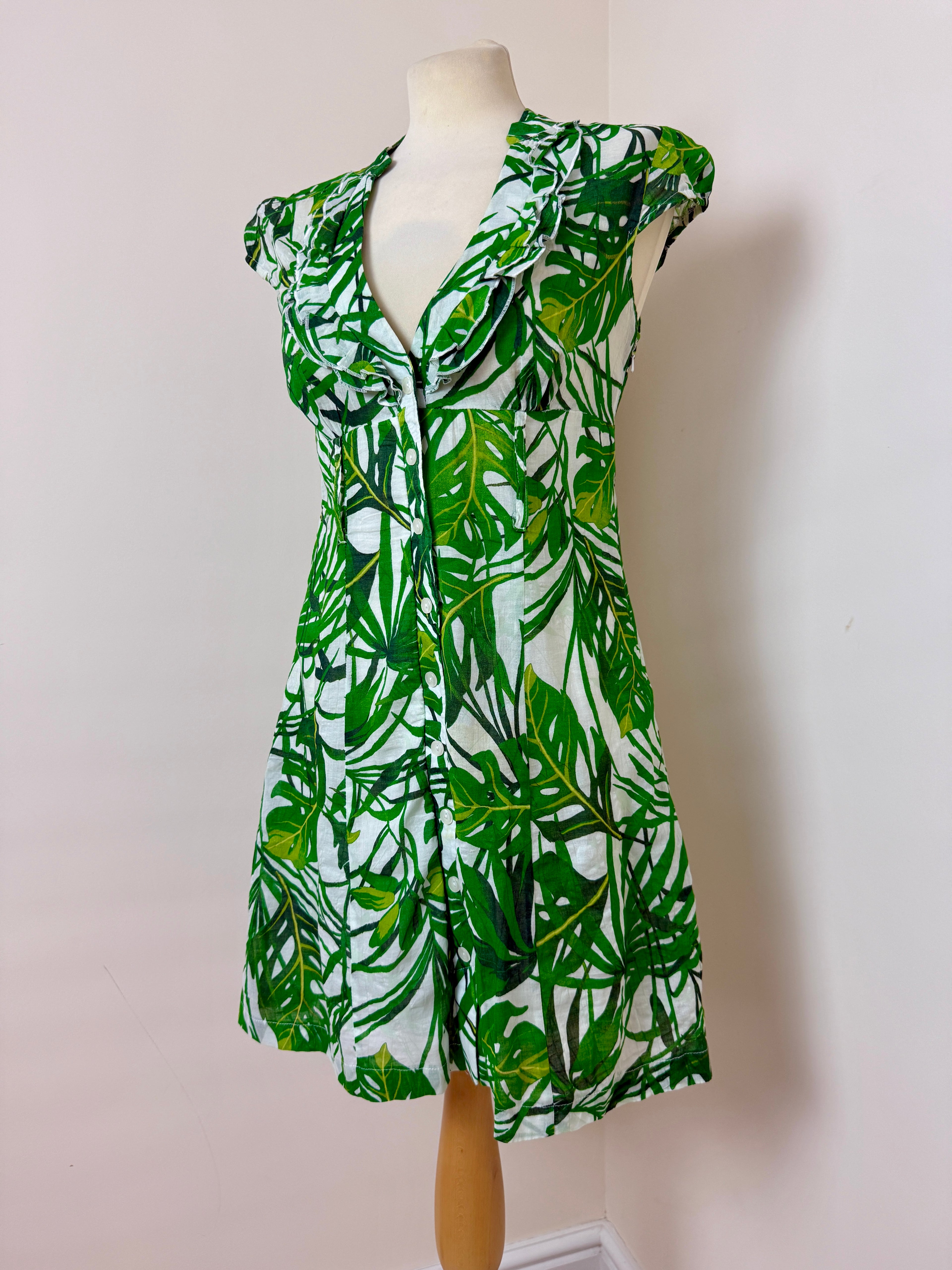 Jane Norman Green Tropical Cotton Mini Dress UK12