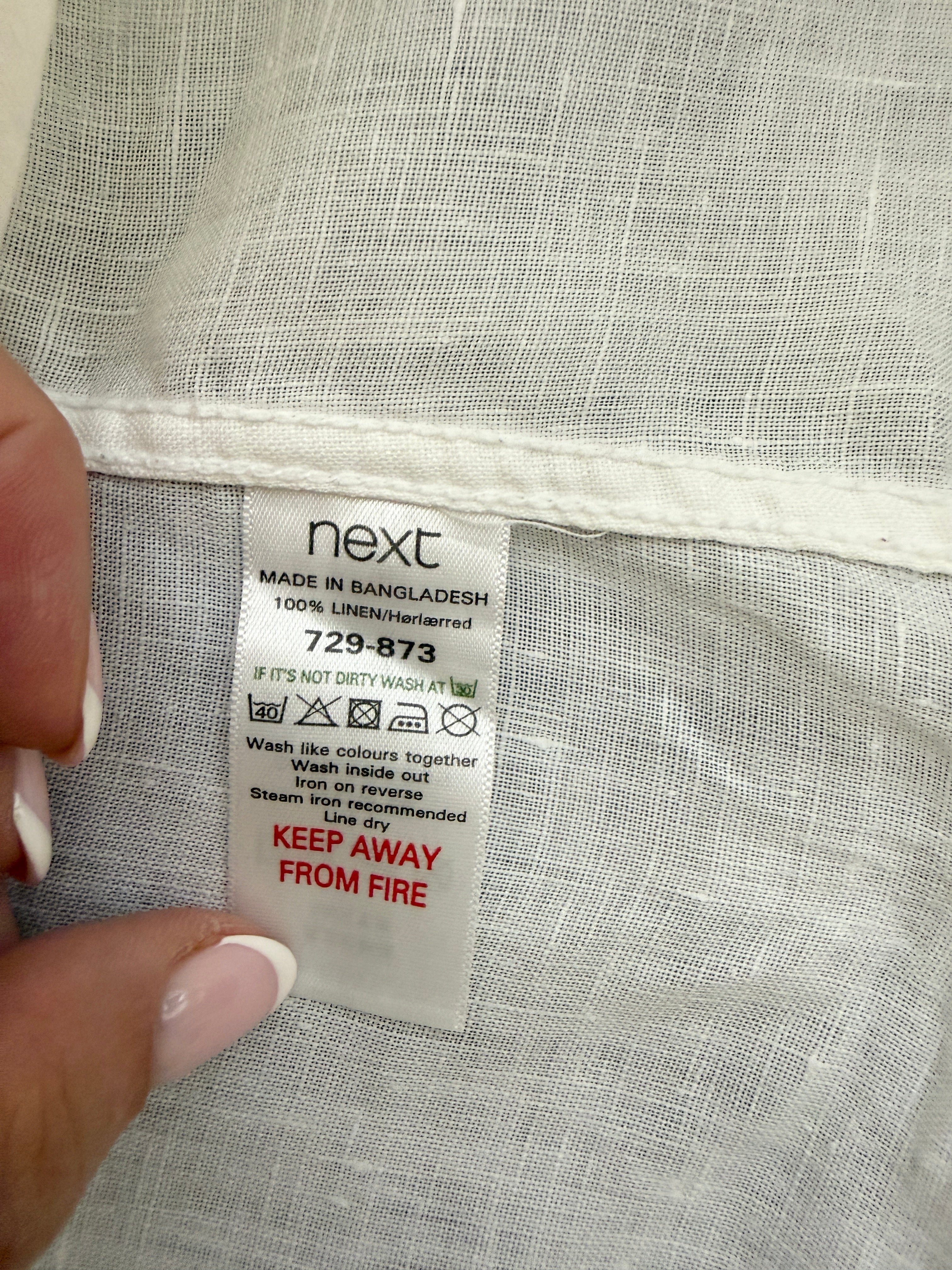 Next White 100% Linen Short Sleeve Shirt Mens Large
