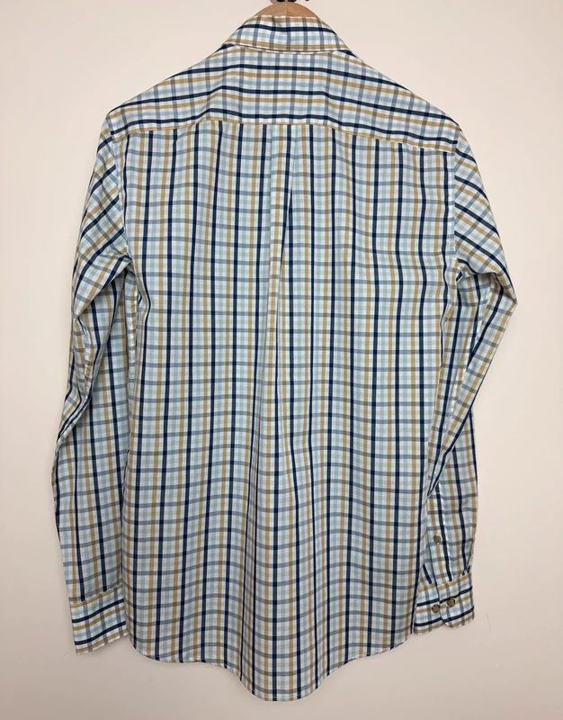 Baleno Check Shirt Blue Yellow White Cotton Button Down Long Sleeve Small BNWT