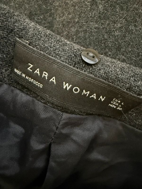 Zara Woman Charcoal Cape Peacoat Wool Blend Large Zip Up Bell Sleeve