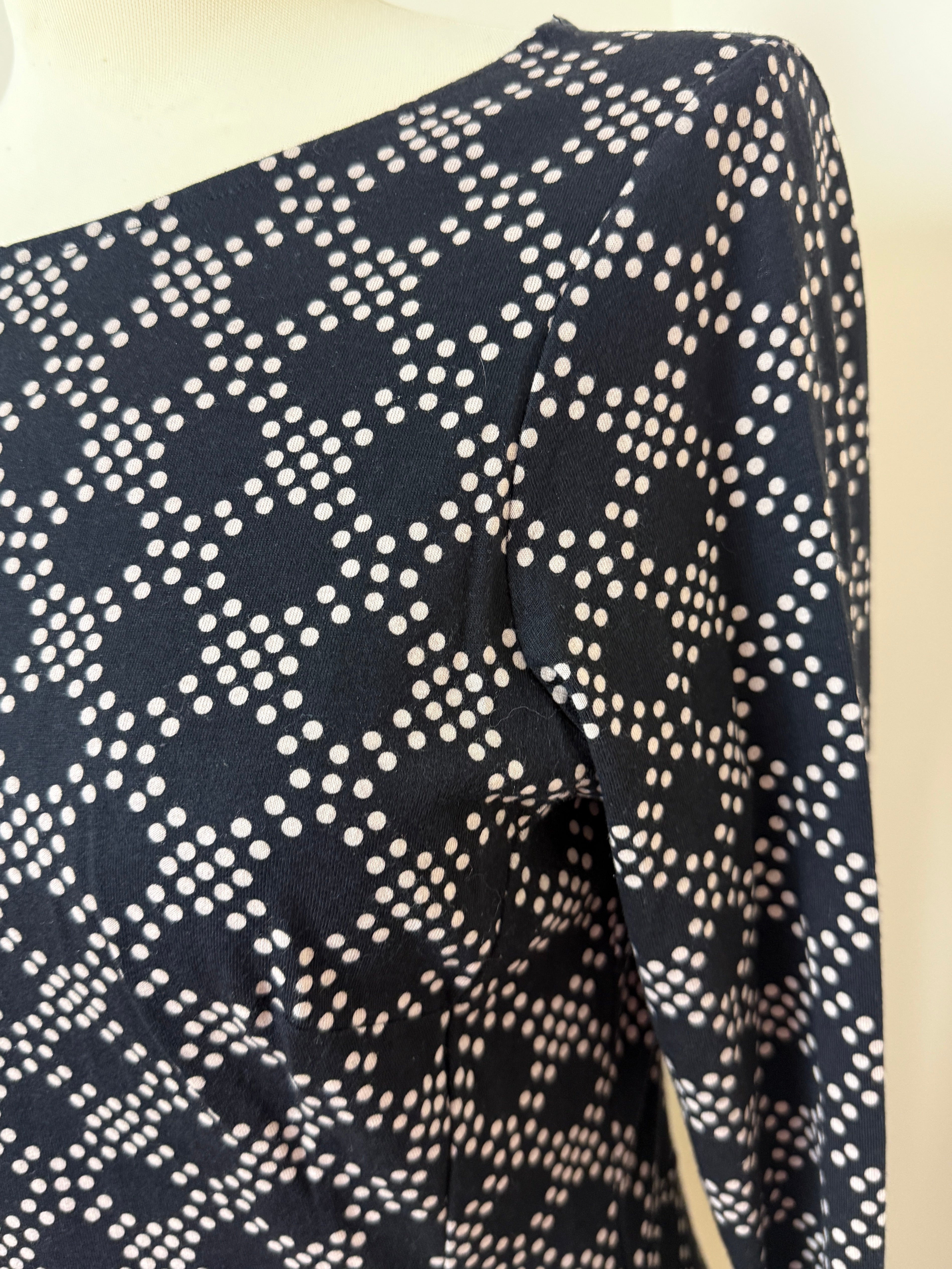Boden Black Geometric Spot Print Long Sleeve Shift Dress UK 12L