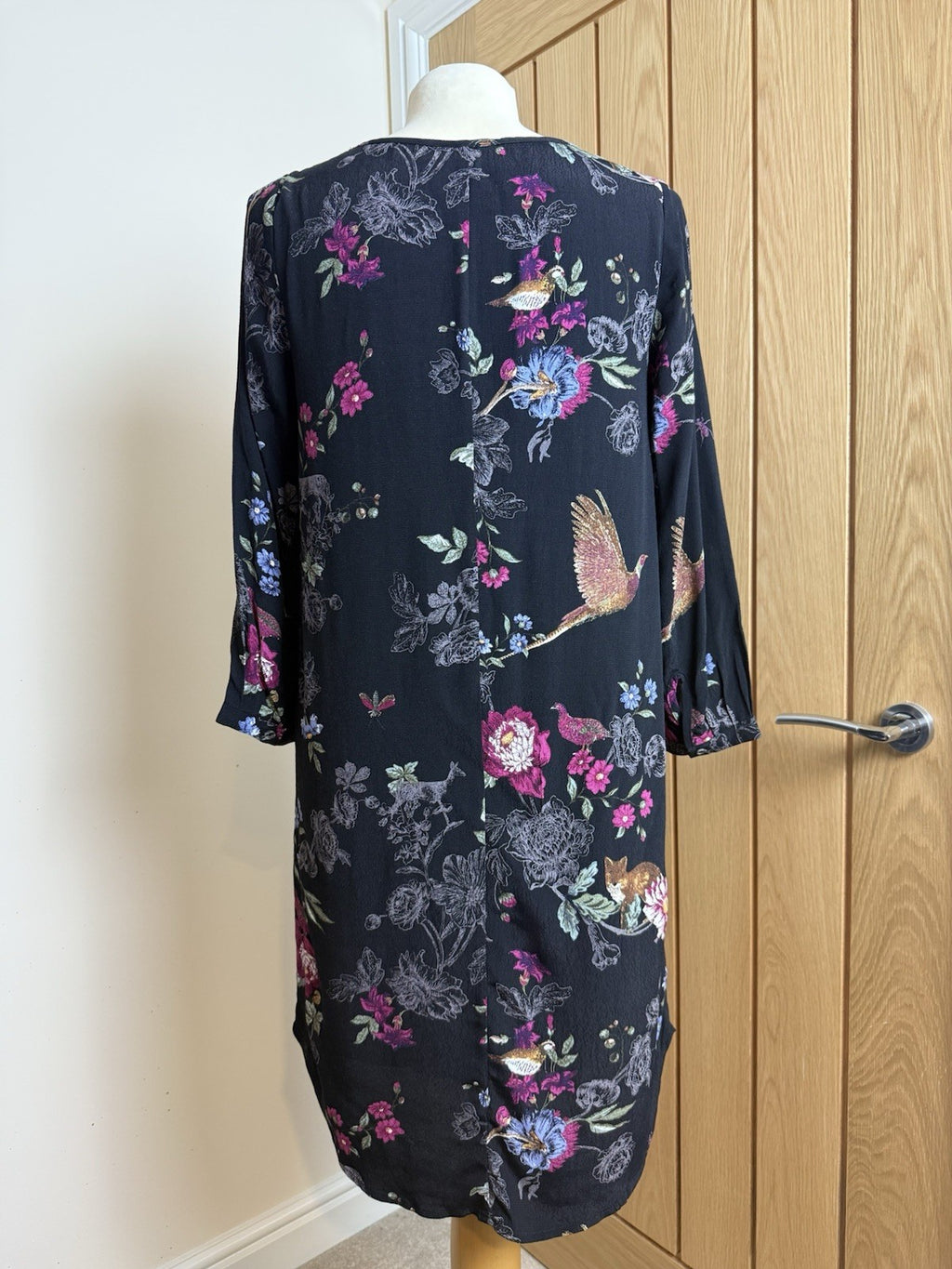 Joules Lyris Floaty Lined Black Woodland Floral Tunic Style Dress - Size 10