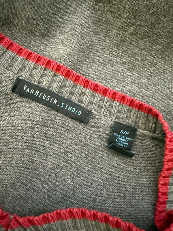 Van Heusen Grey V Neck Jumper Small Cotton Textured Diamond Knit